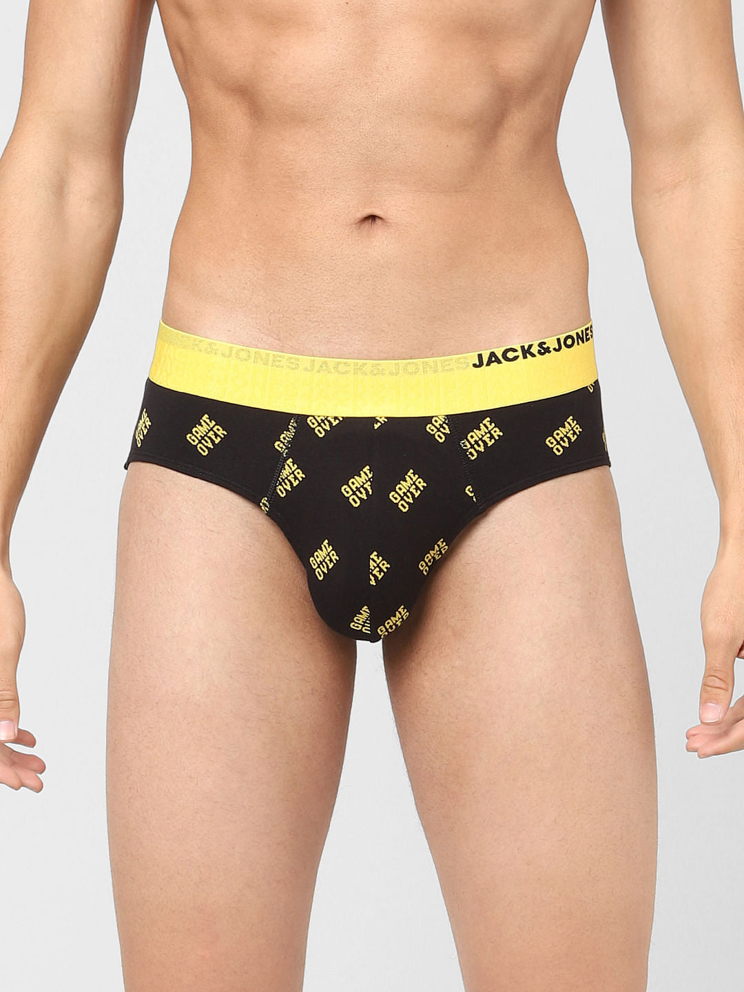 Black Text Print Briefs - S