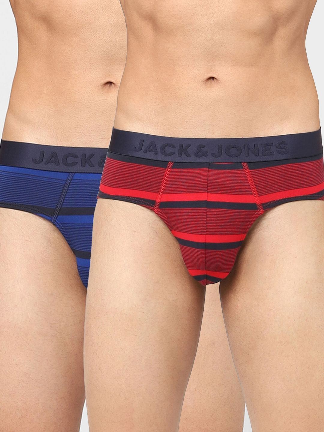 Pack Of 2 Blue & Red Striped Briefs - S