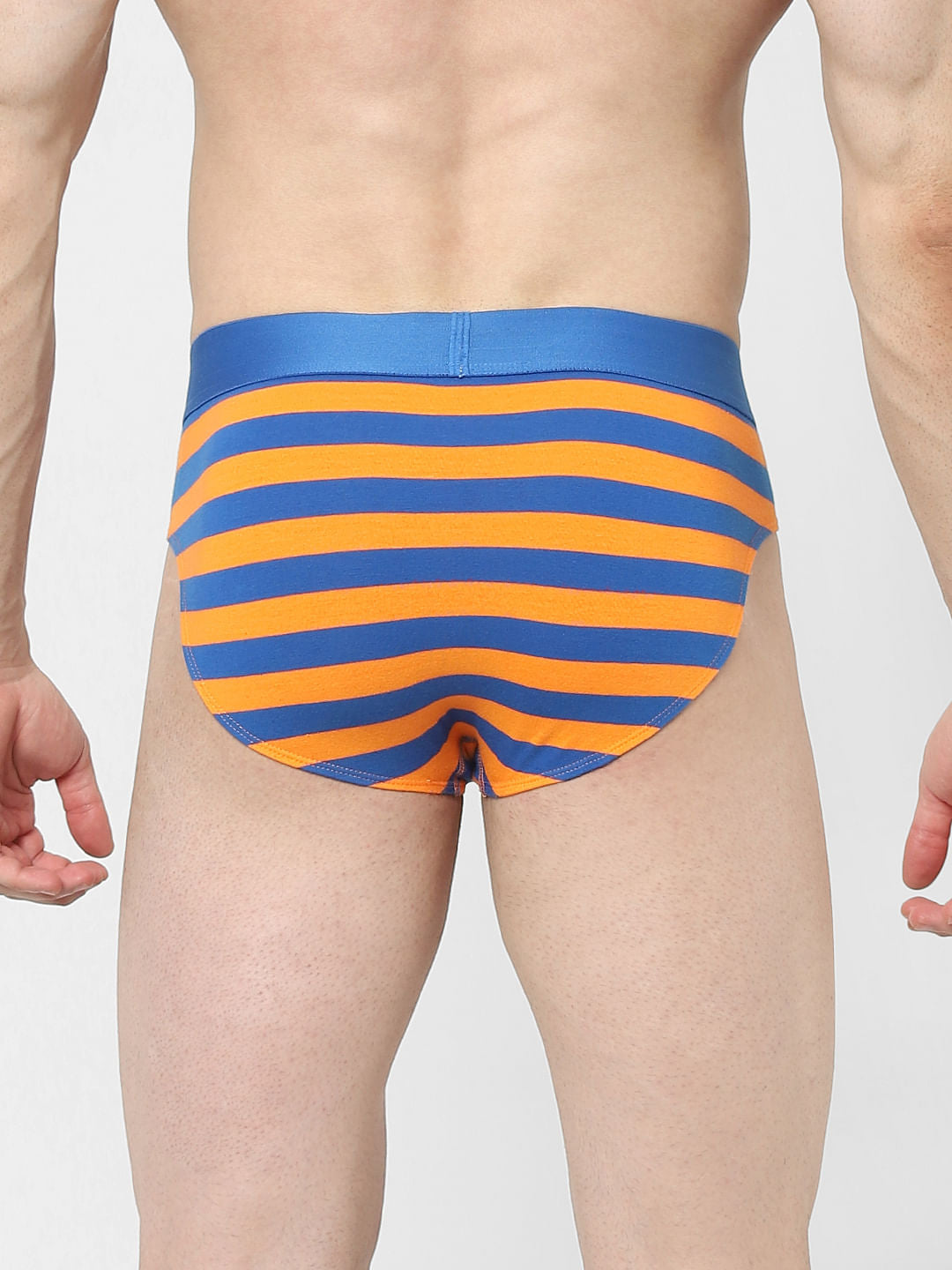 Pack Of 3 Orange, Blue & Green Striped Briefs
