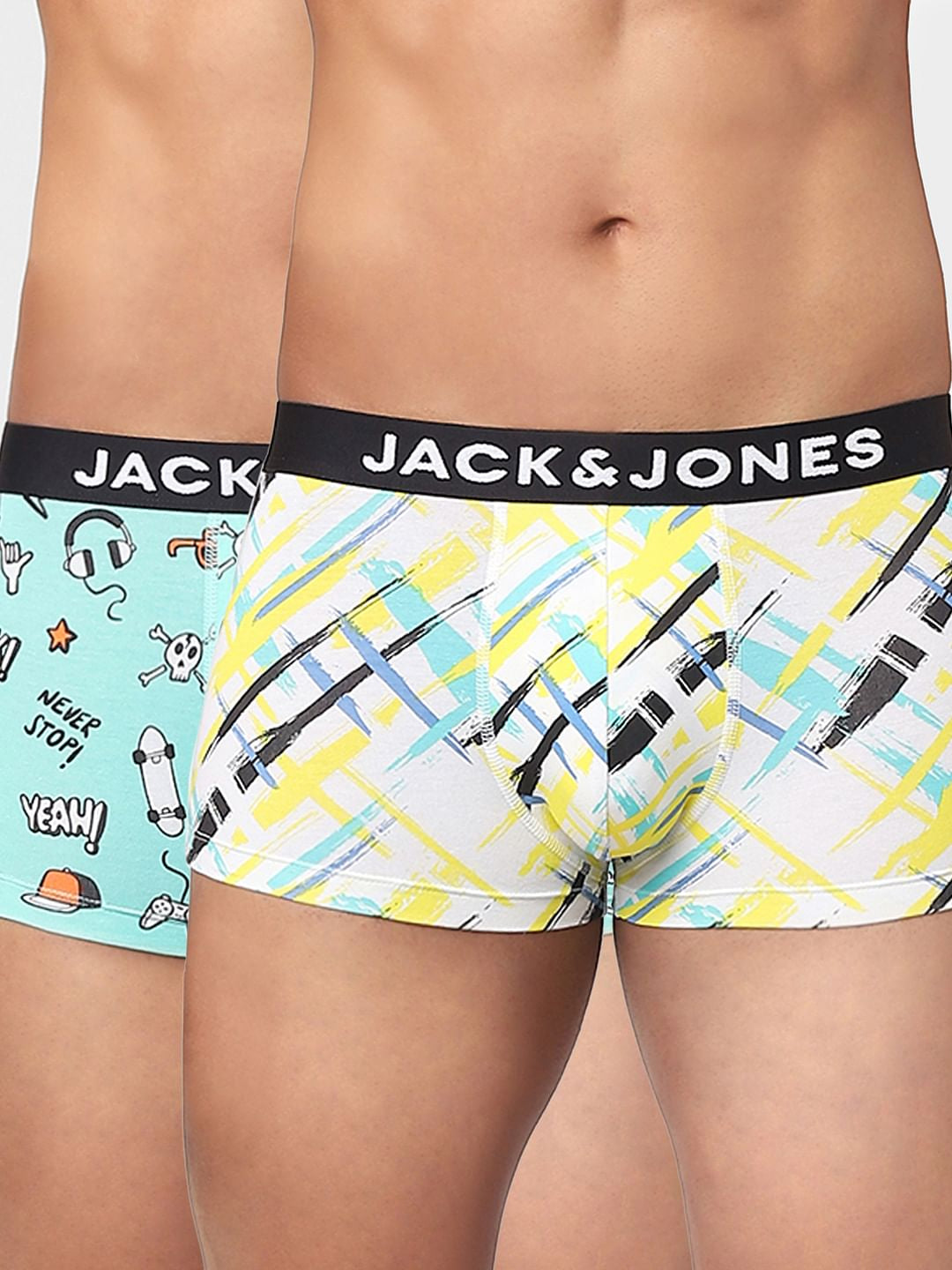 White & Blue Printed Trunks - Pack of 2 - S