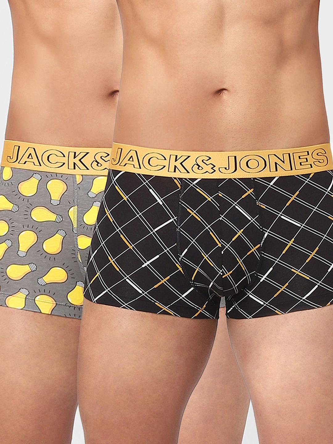 Pack Of 2 Black & Grey Printed Trunks - S