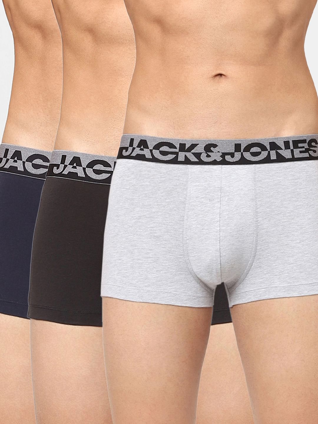 Pack Of 3 Black, Grey & Blue Trunks
