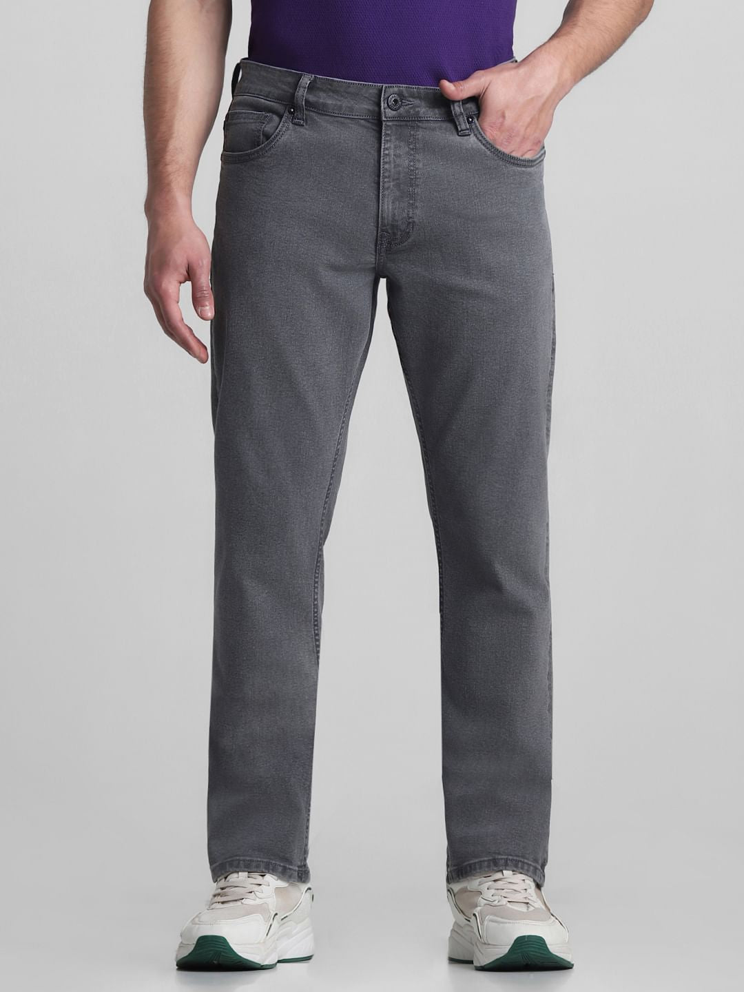 Light Grey Mid Rise Clark Regular Fit Jeans