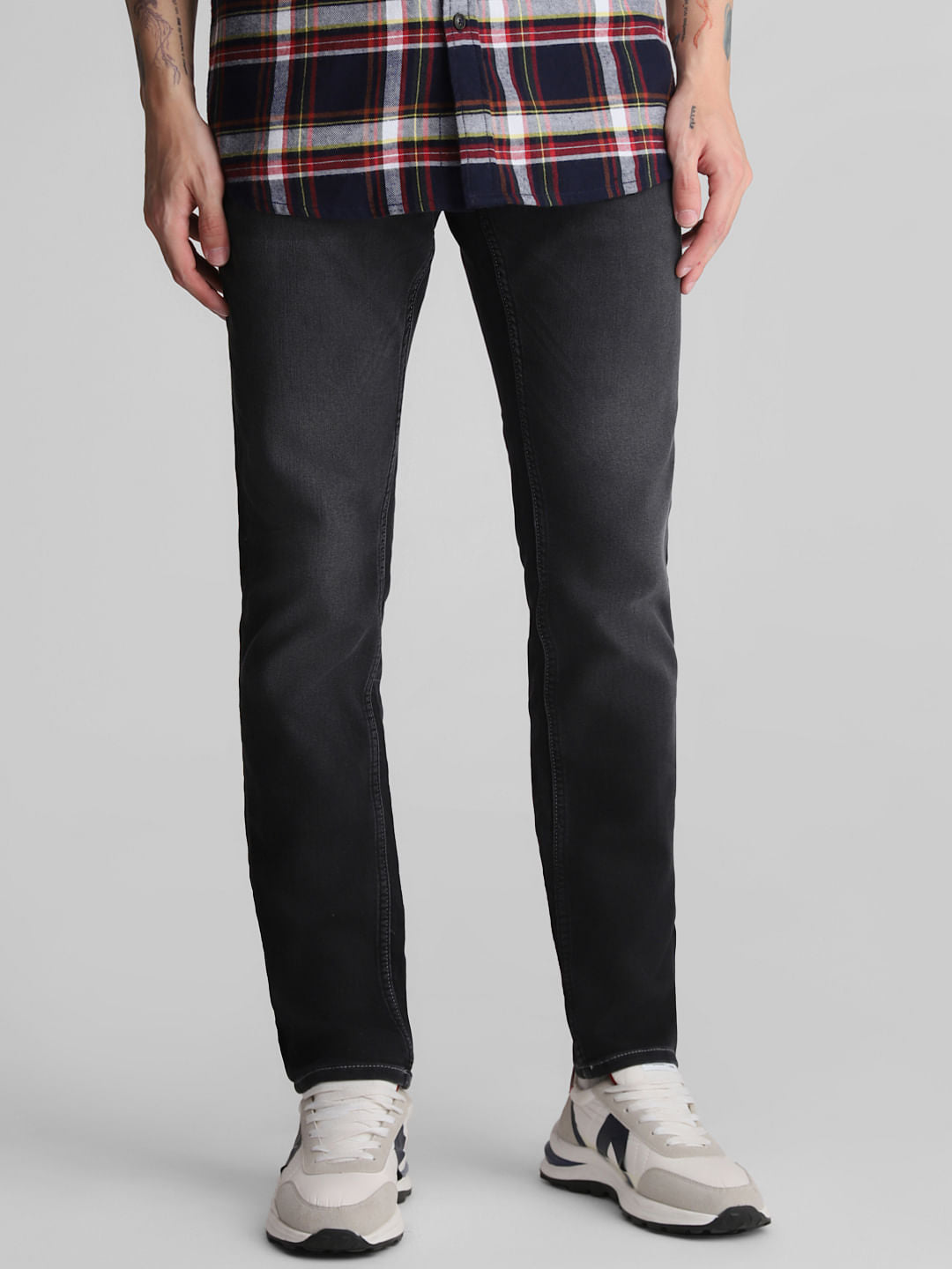 Grey Low Rise Washed Skinny Jeans