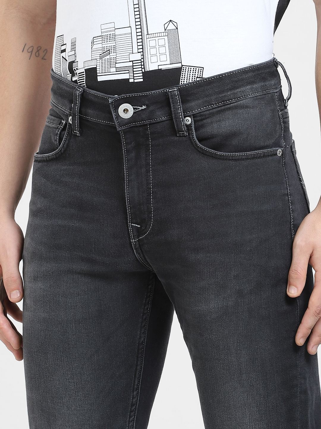 Dark Grey Low Rise Glenn Slim Fit Jeans