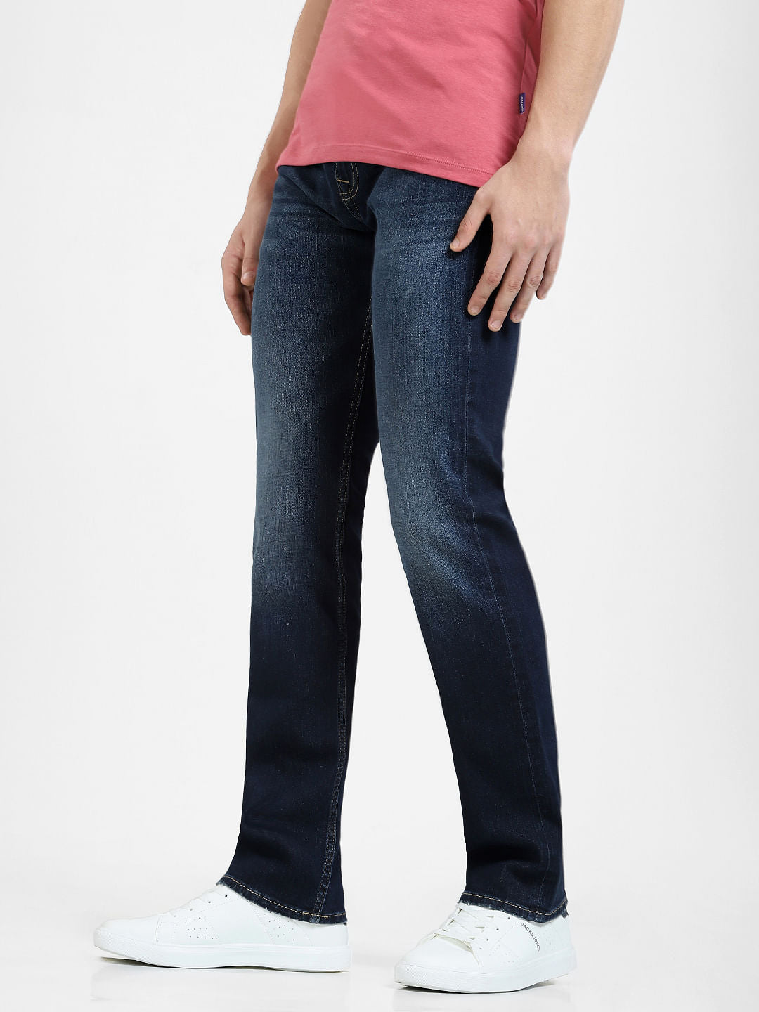 Dark Blue Mid Rise Washed Clark Regular Jeans