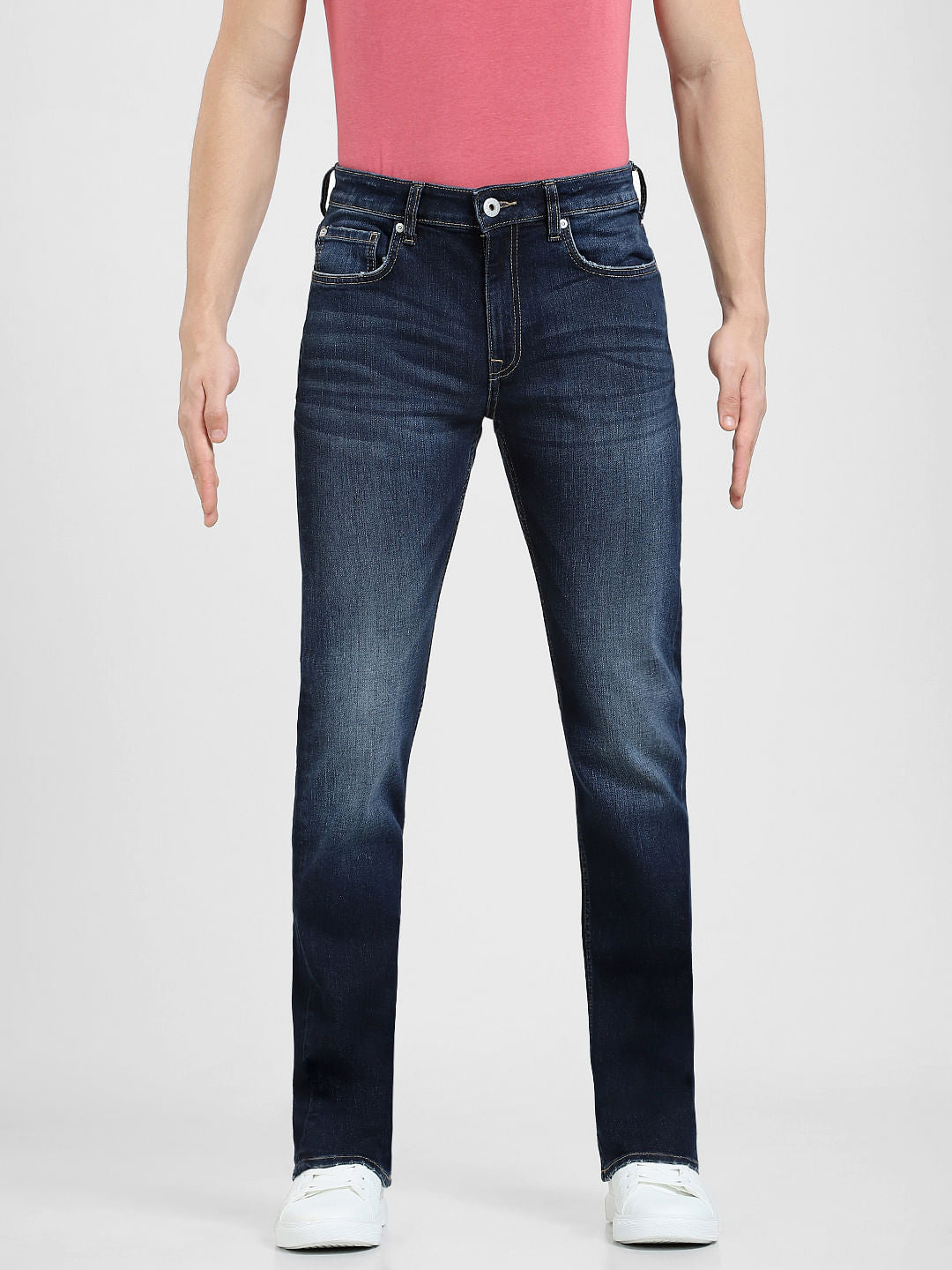 Dark Blue Mid Rise Washed Clark Regular Jeans