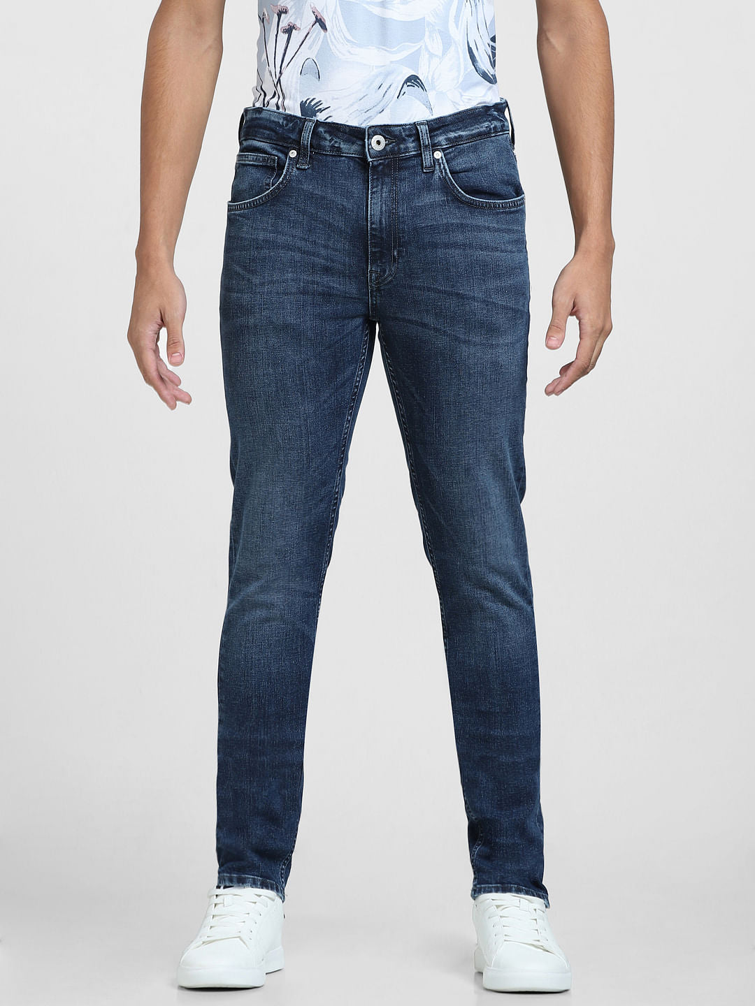 Dark Blue Low Rise Washed Ben Skinny Jeans
