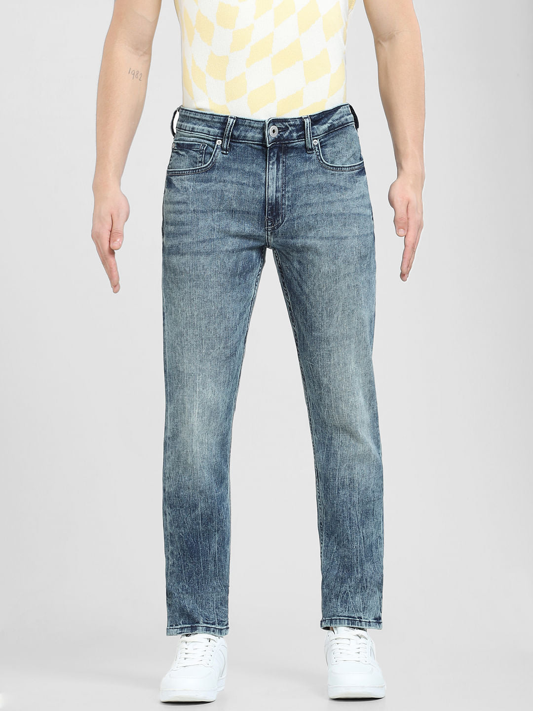 Blue Low Rise Washed Glenn Slim Jeans