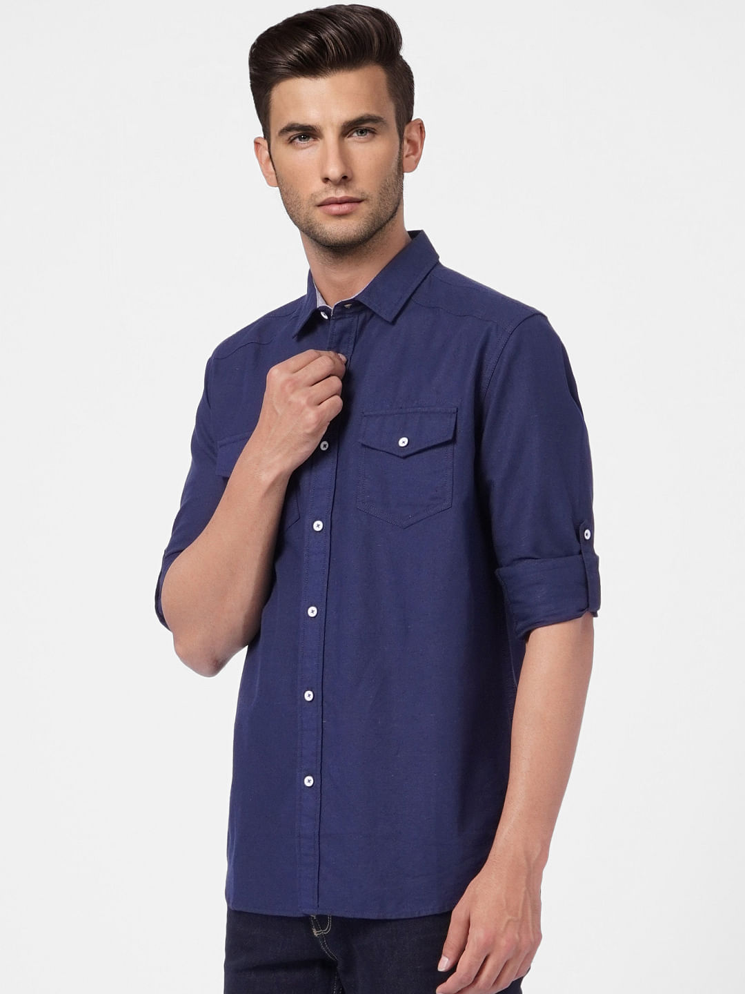 Dark Blue Linen Full Sleeves Shirt