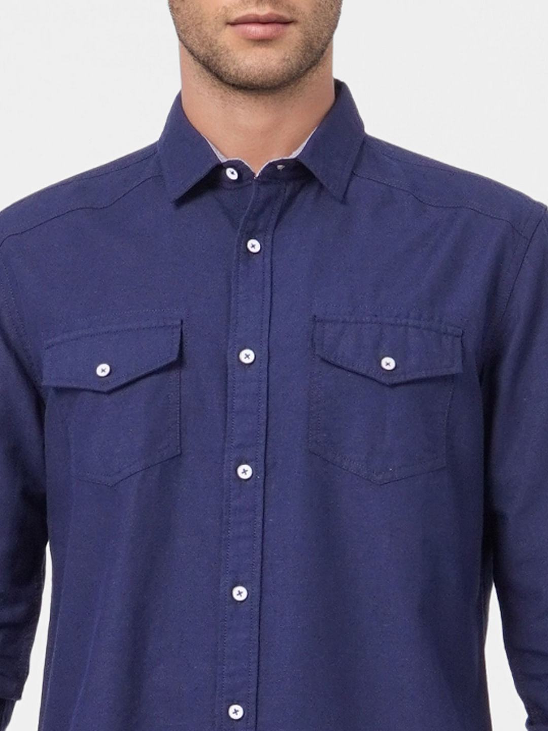 Dark Blue Linen Full Sleeves Shirt