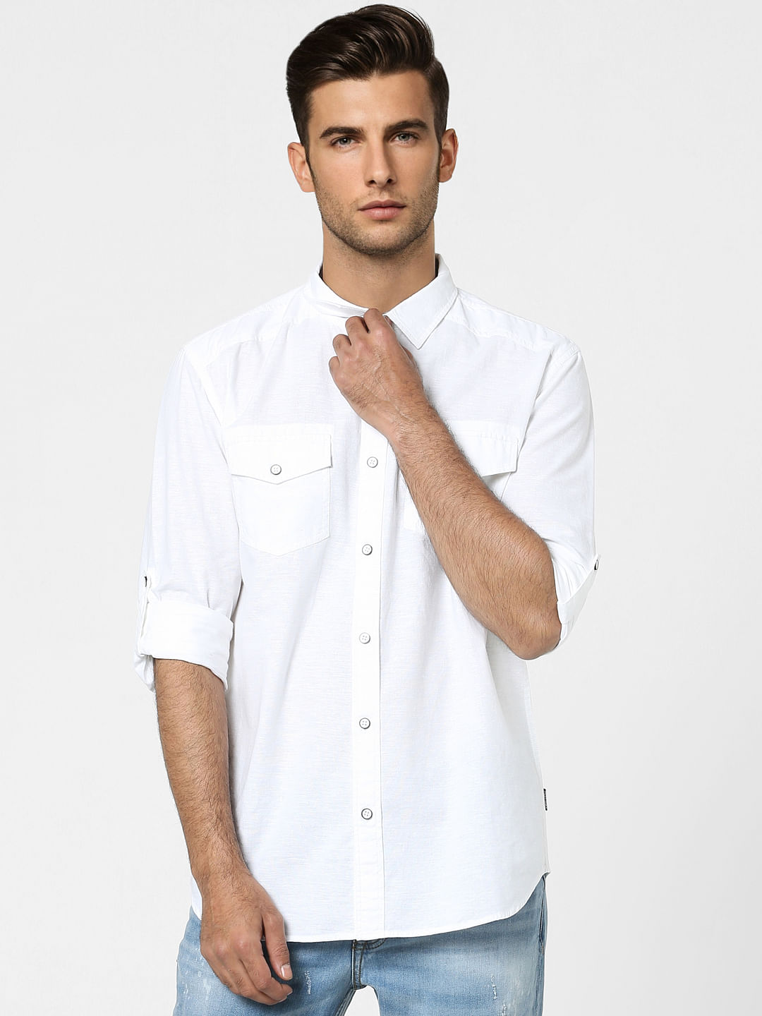White Linen Full Sleeves Shirt