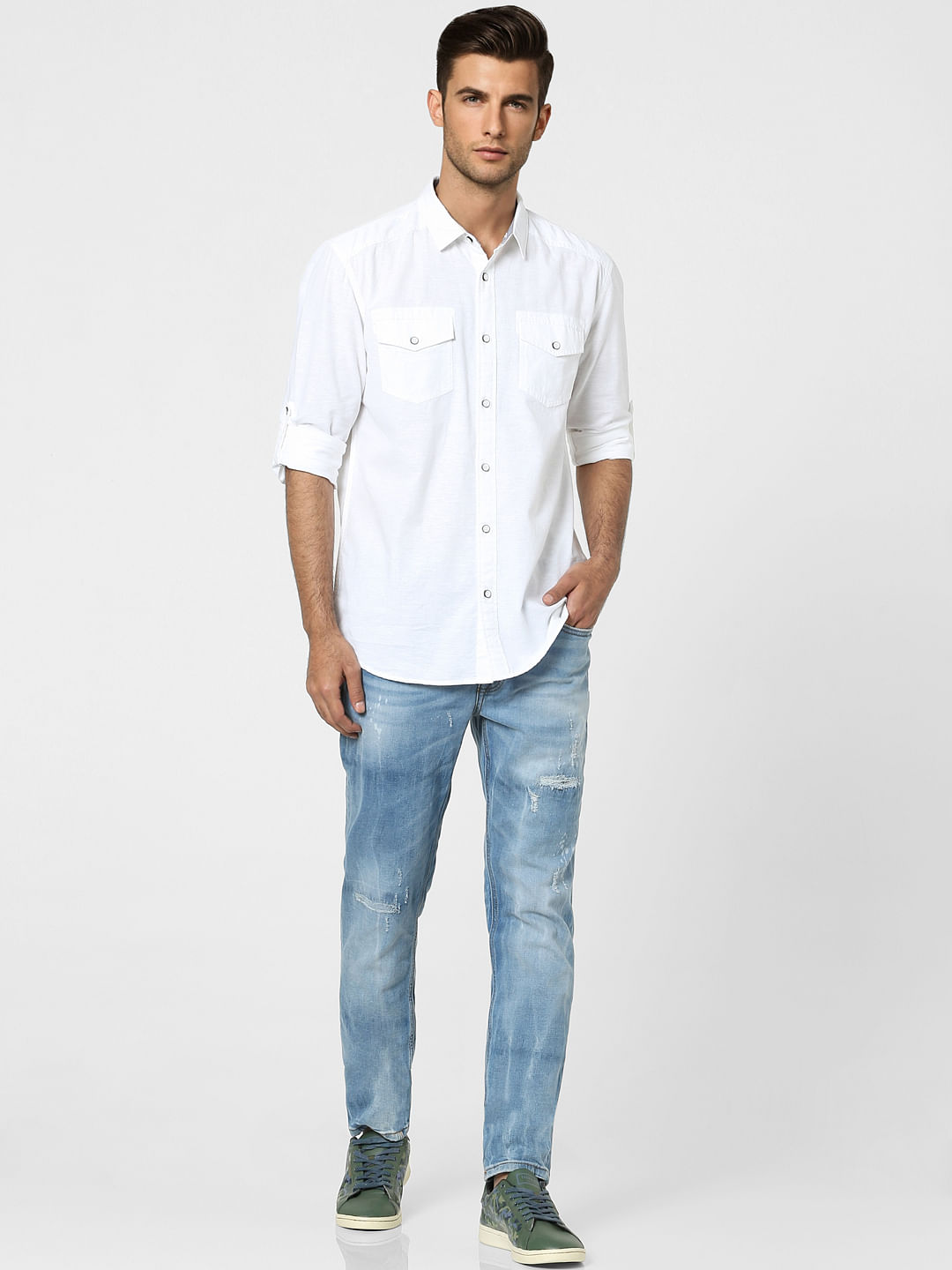 White Linen Full Sleeves Shirt