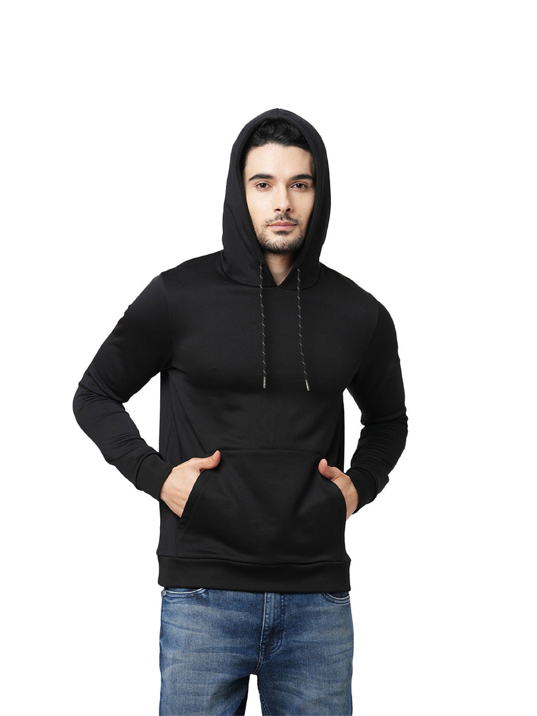 Black Regular Fit Hooded Jacket