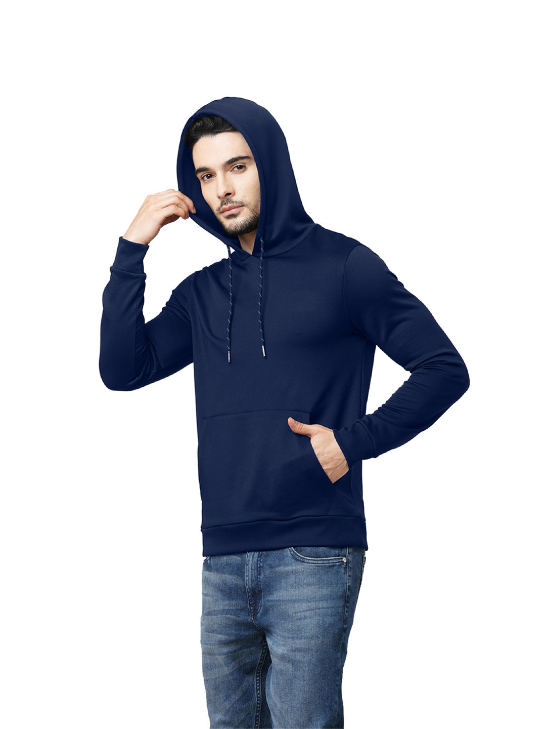 Navy Blue Regular Fit Hooded Jacket