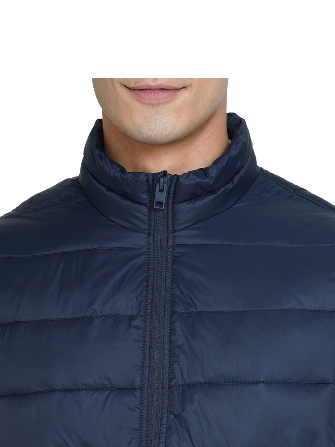 Navy Blue High-Neck Sleeveless Puffer Vest