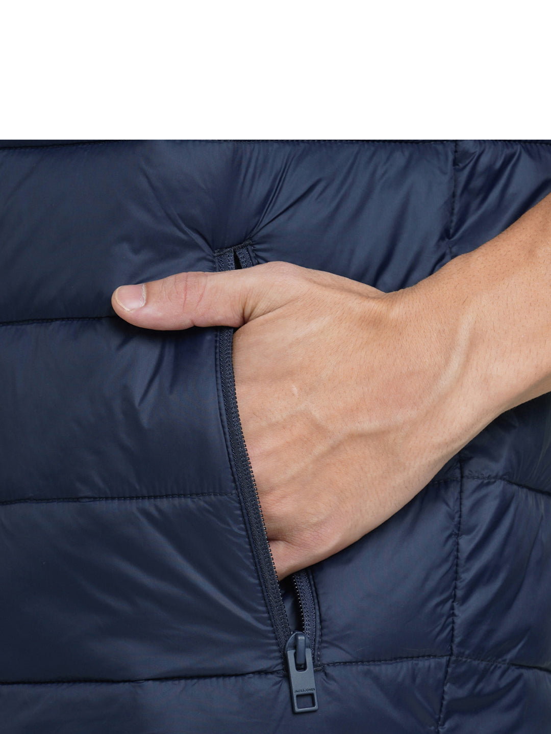 Navy Blue High-Neck Sleeveless Puffer Vest