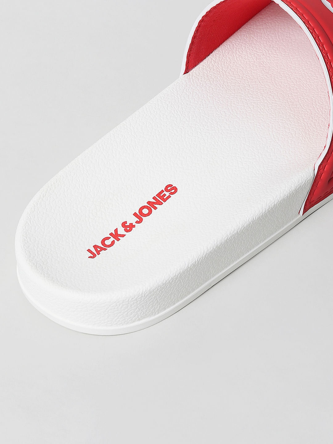 White & Red Logo Print Sliders