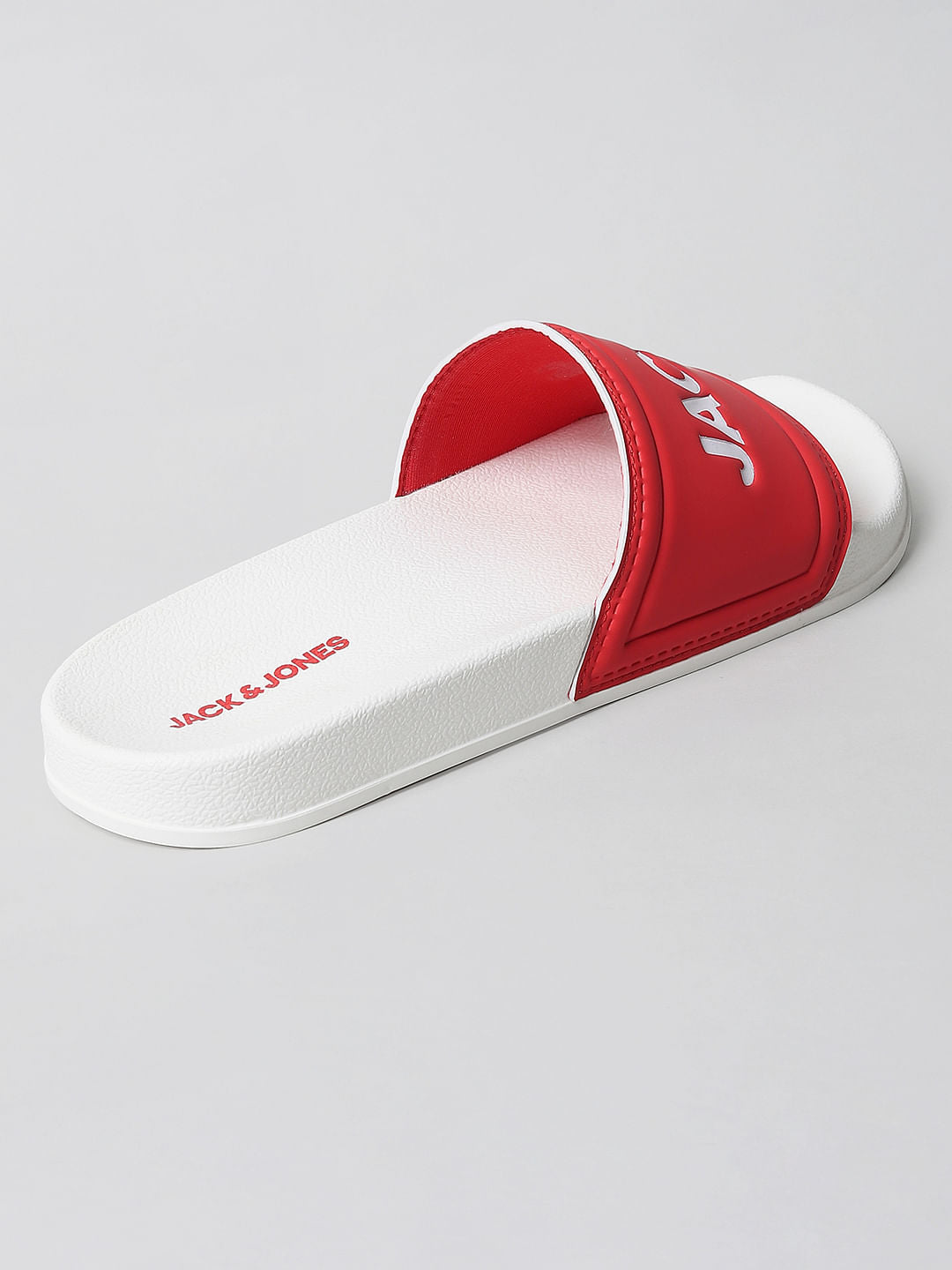White & Red Logo Print Sliders