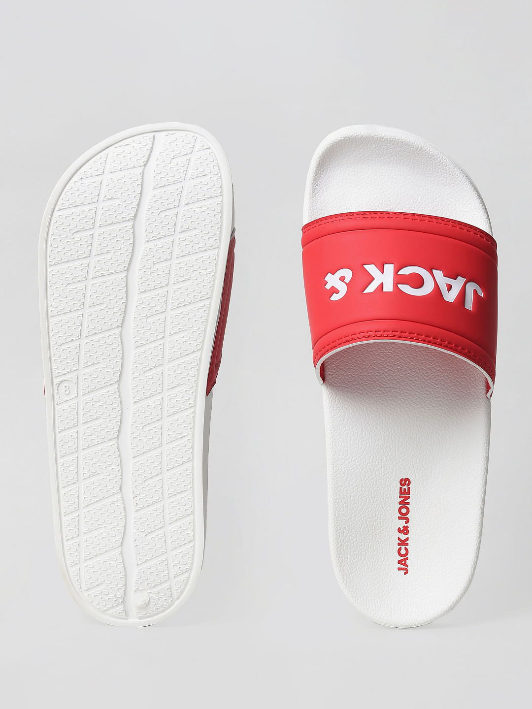 White & Red Logo Print Sliders