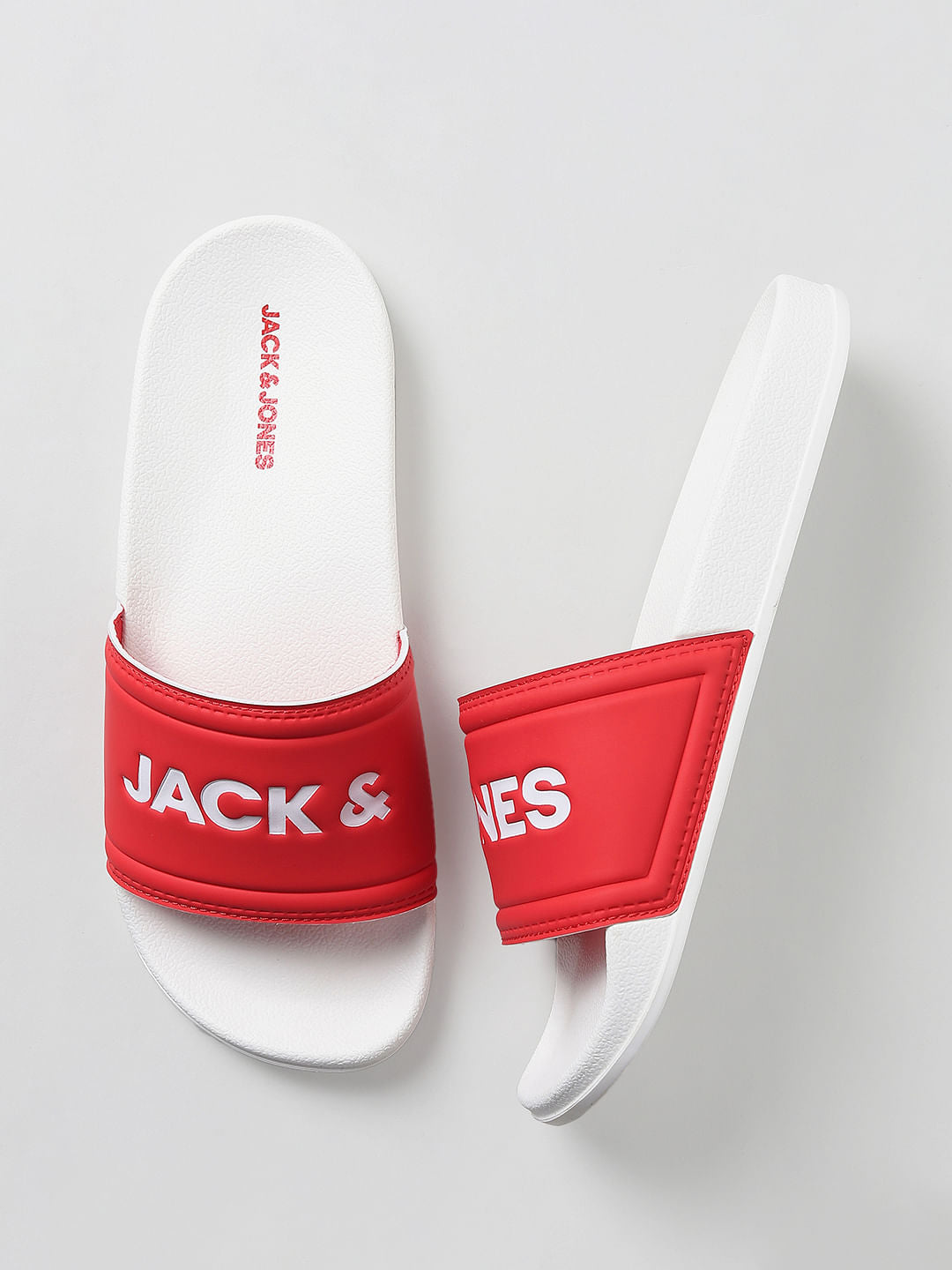 White & Red Logo Print Sliders