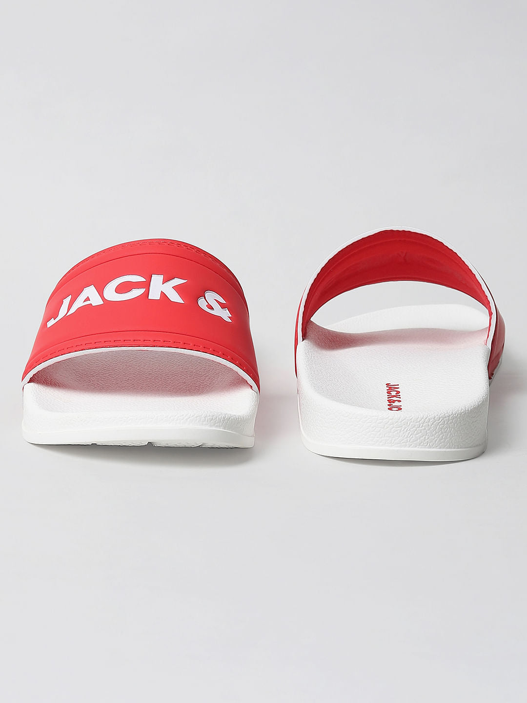 White & Red Logo Print Sliders