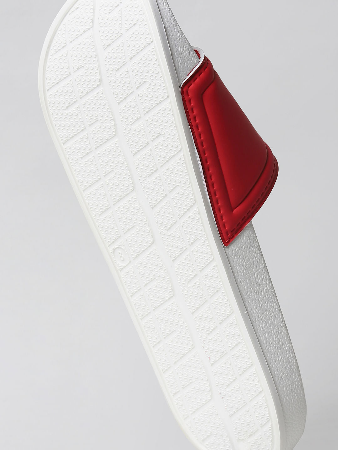 White & Red Logo Print Sliders