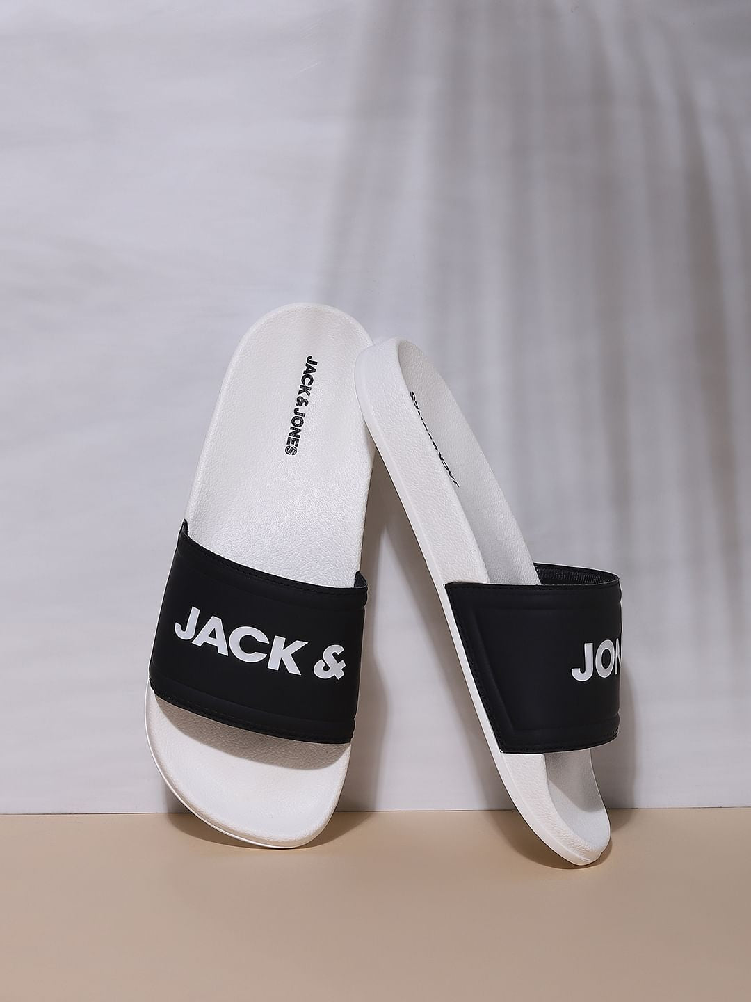 White & Black Logo Print Sliders