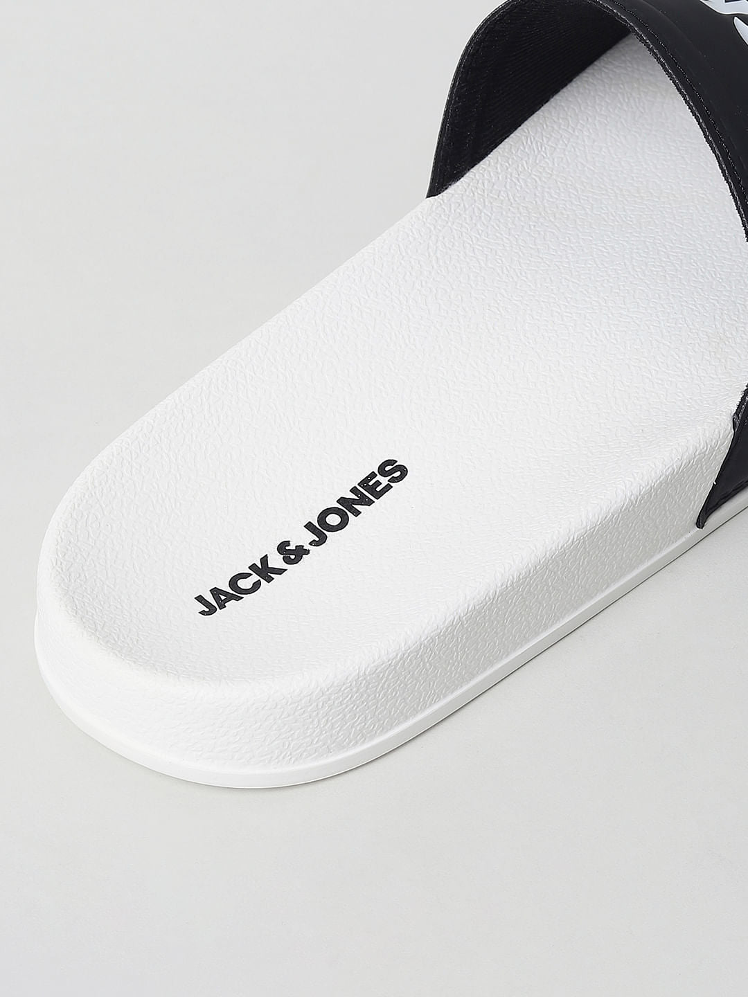 White & Black Logo Print Sliders