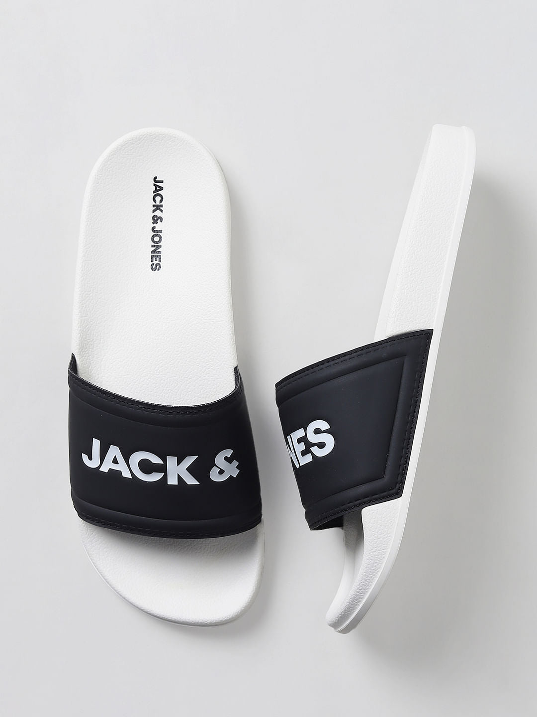 White & Black Logo Print Sliders