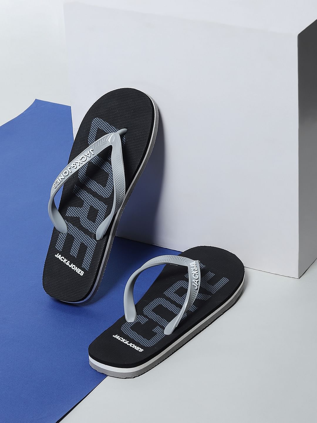Black Logo Print Flip Flops - 6