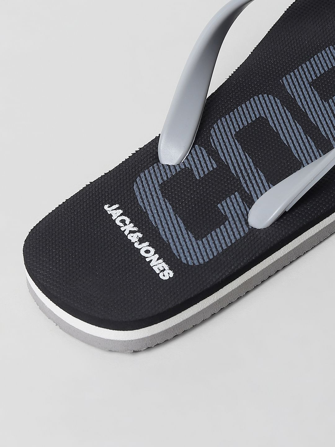 Black Logo Print Flip Flops