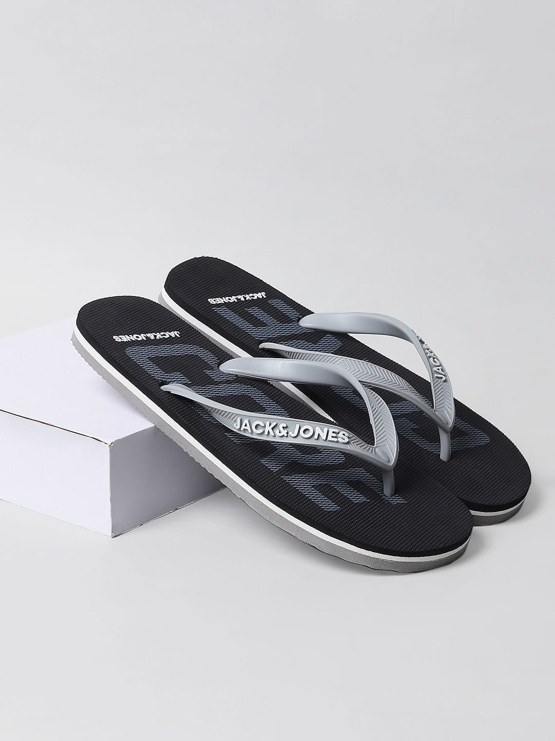 Black Logo Print Flip Flops