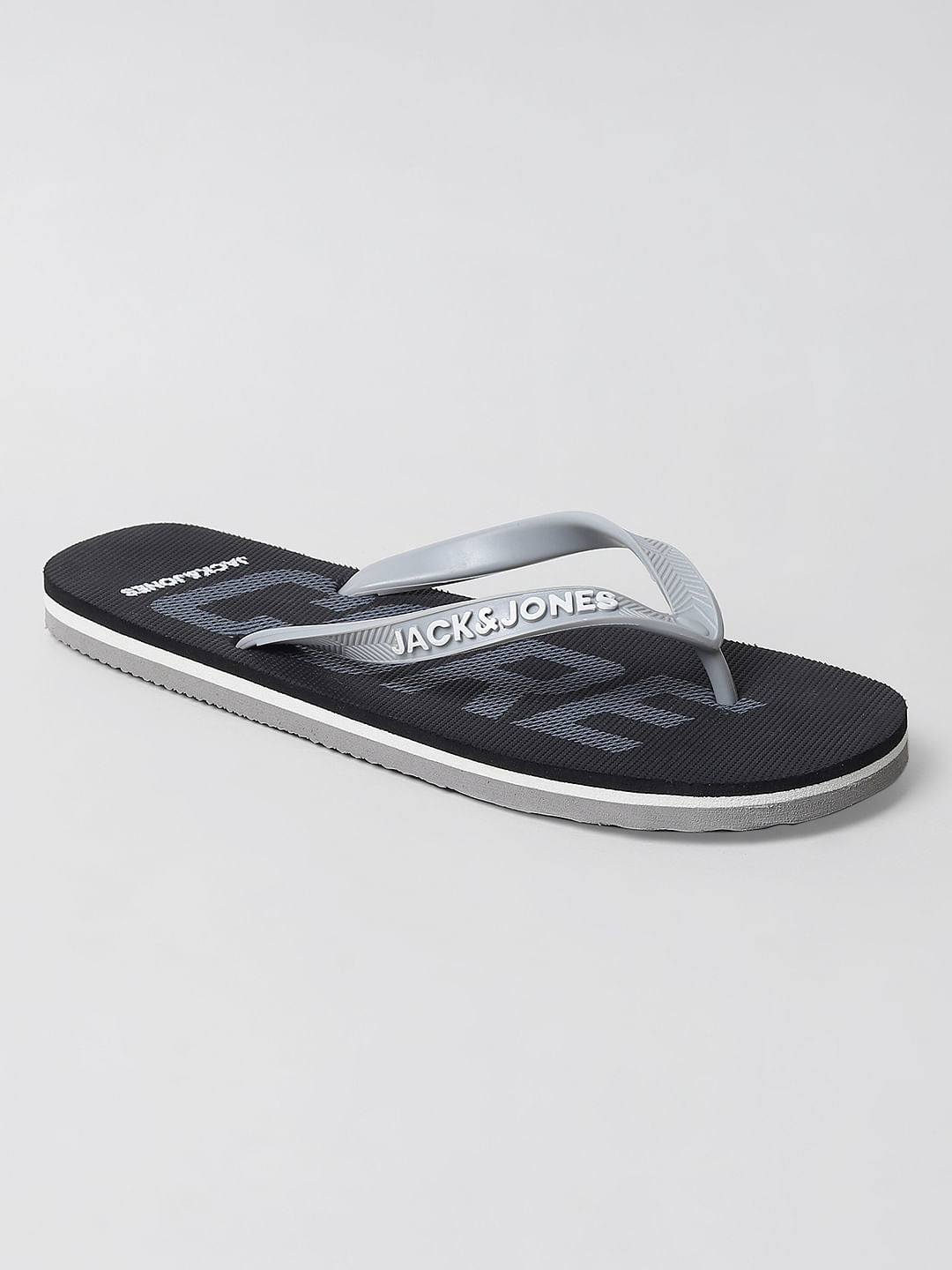 Black Logo Print Flip Flops