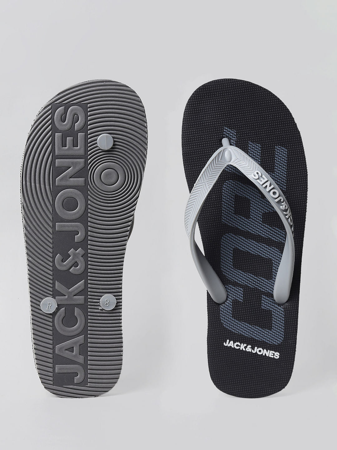 Black Logo Print Flip Flops