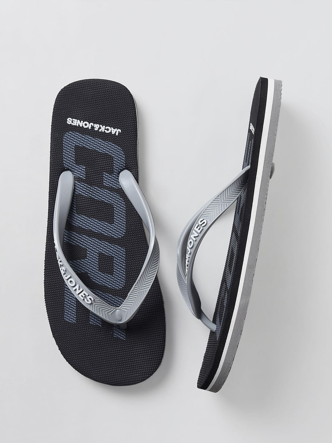 Black Logo Print Flip Flops