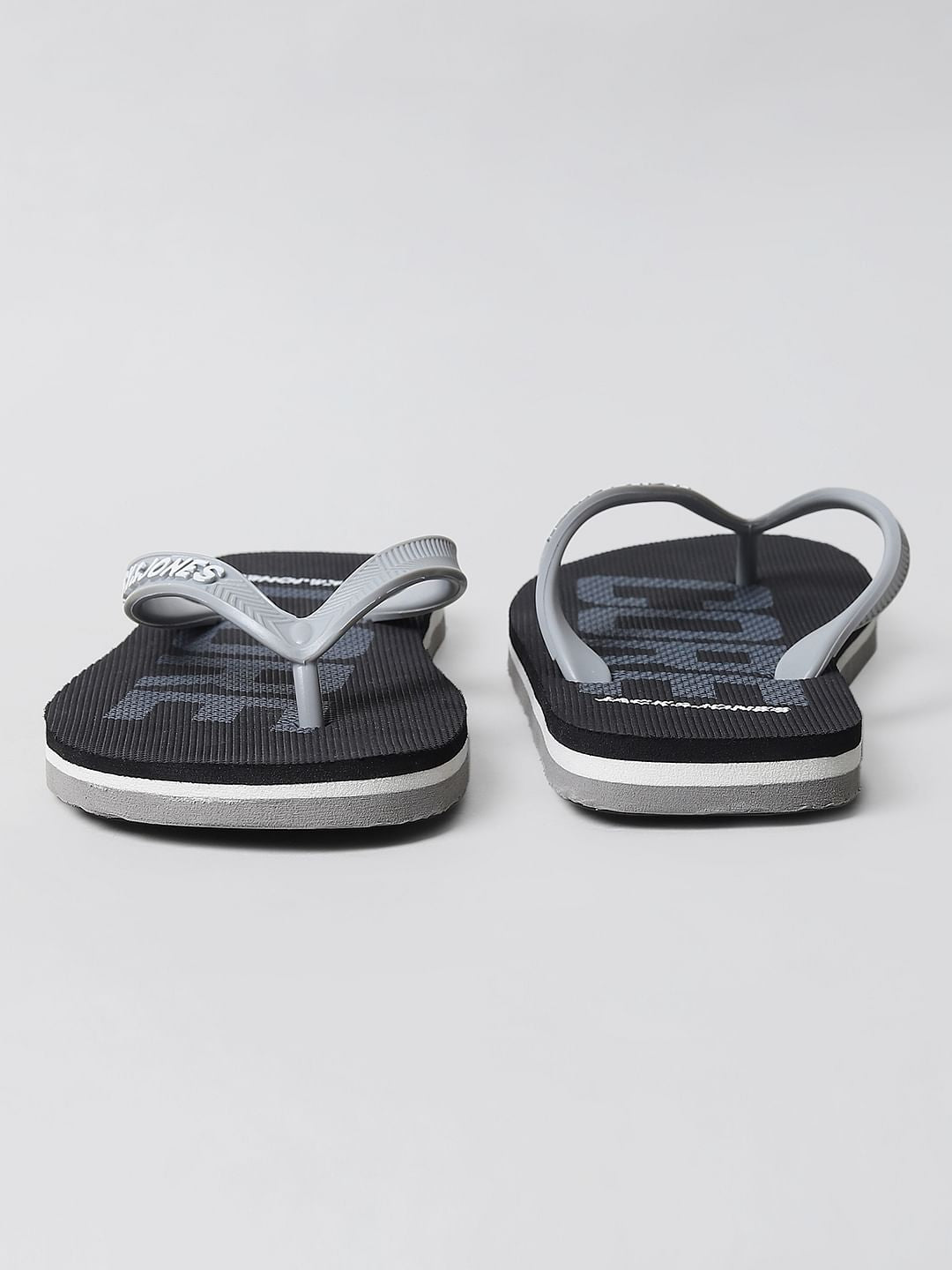 Black Logo Print Flip Flops