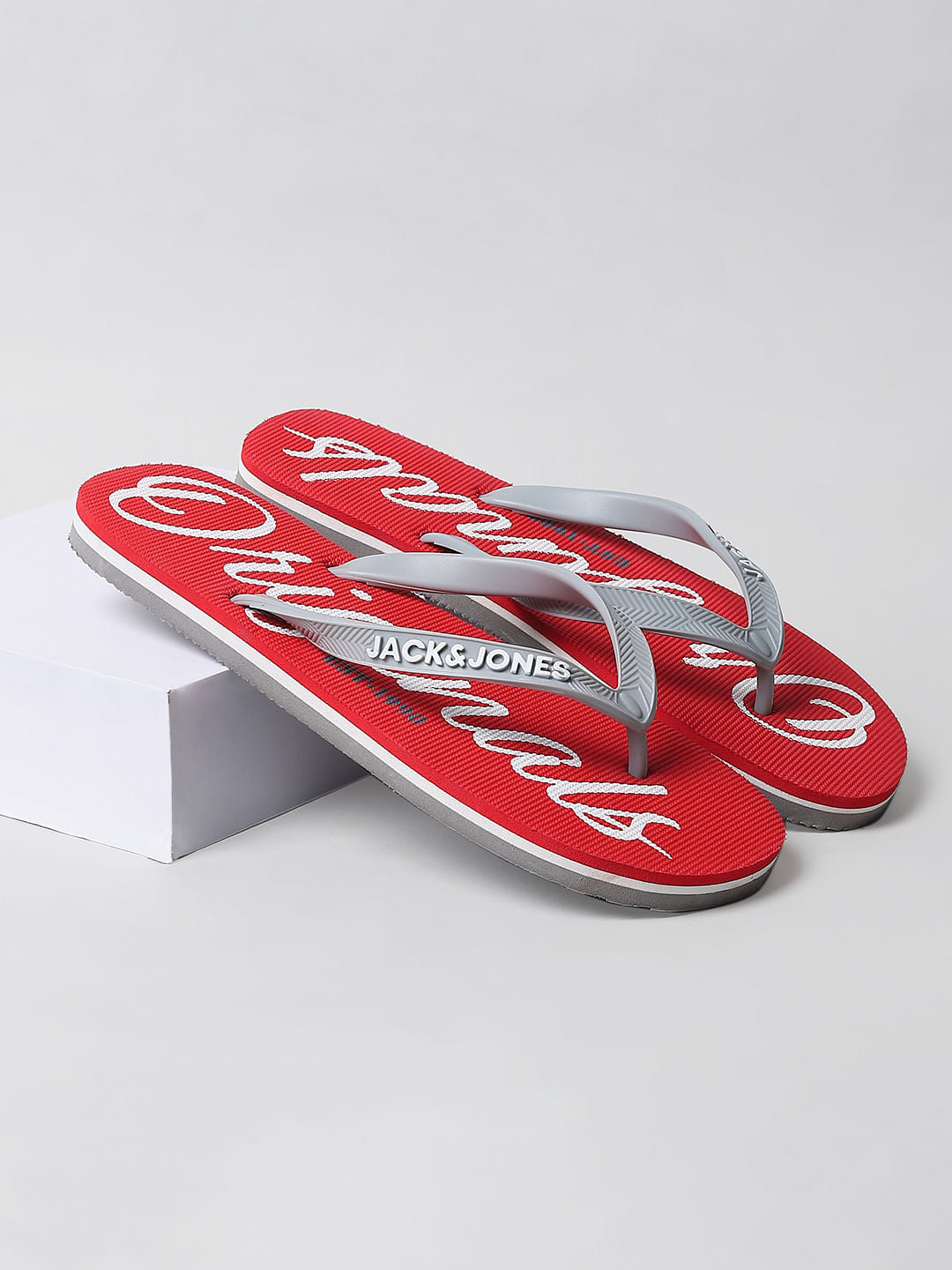 Red Logo Print Flip Flops
