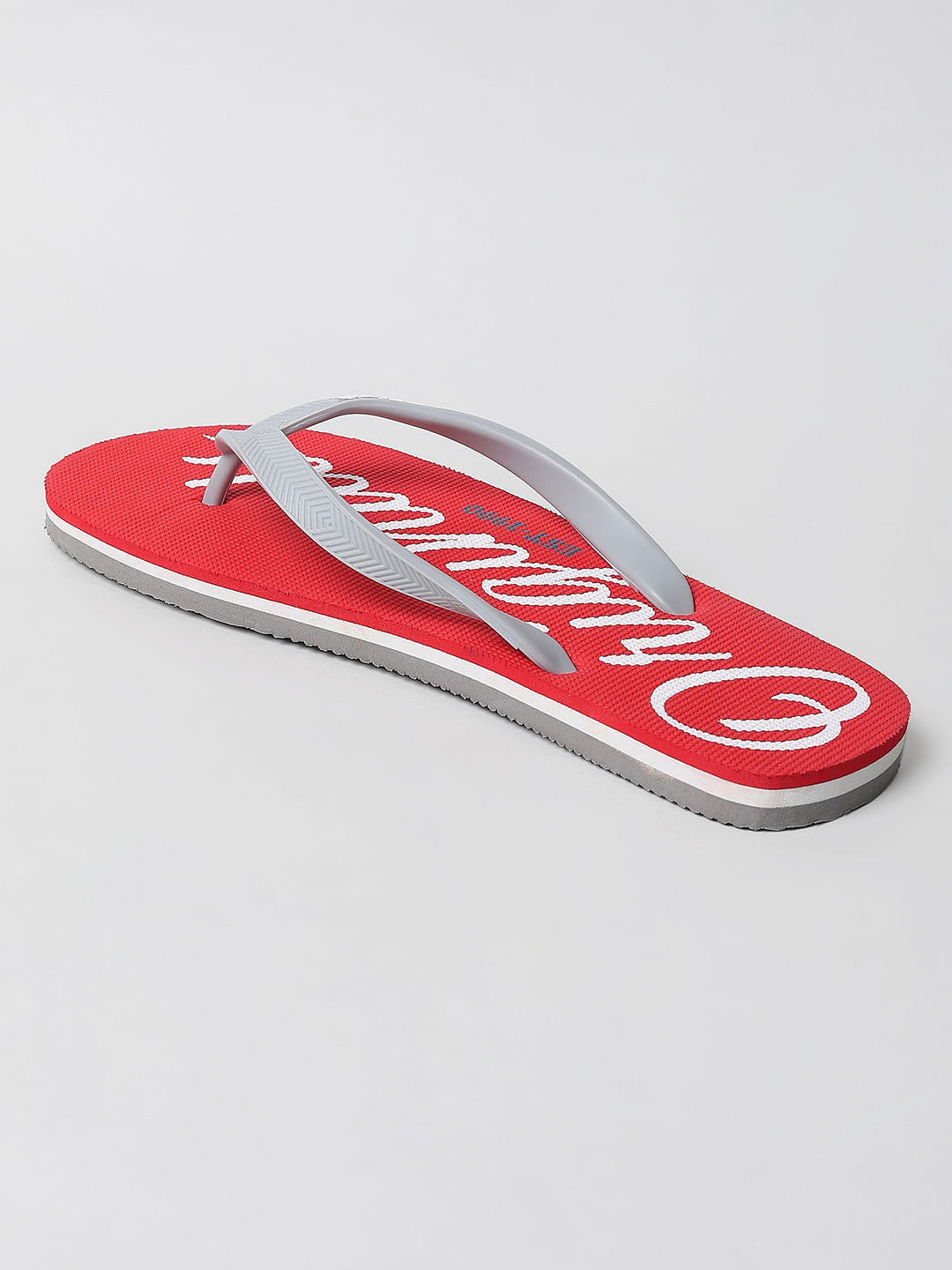 Red Logo Print Flip Flops