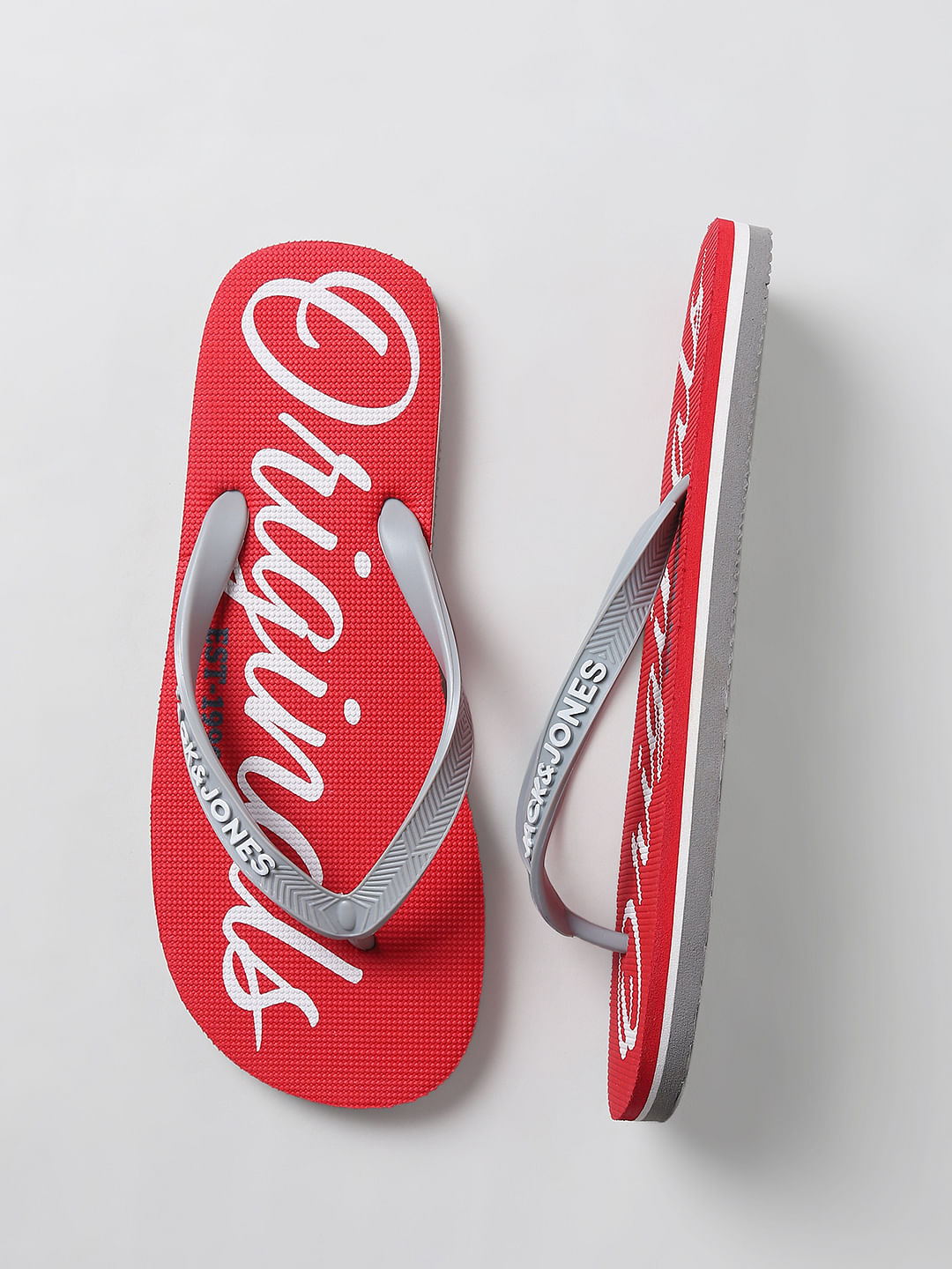 Red Logo Print Flip Flops