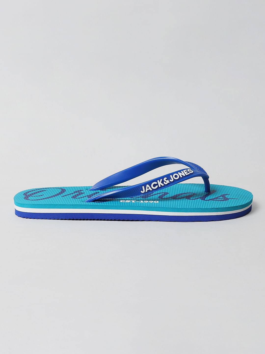 Blue Logo Print Flip Flops