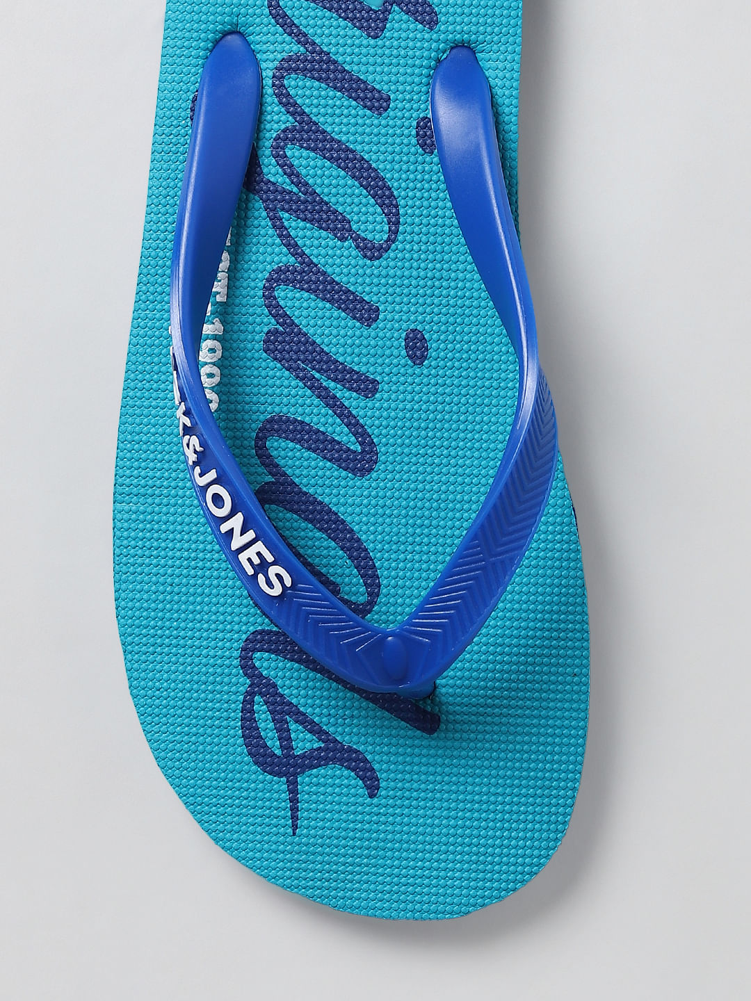 Blue Logo Print Flip Flops