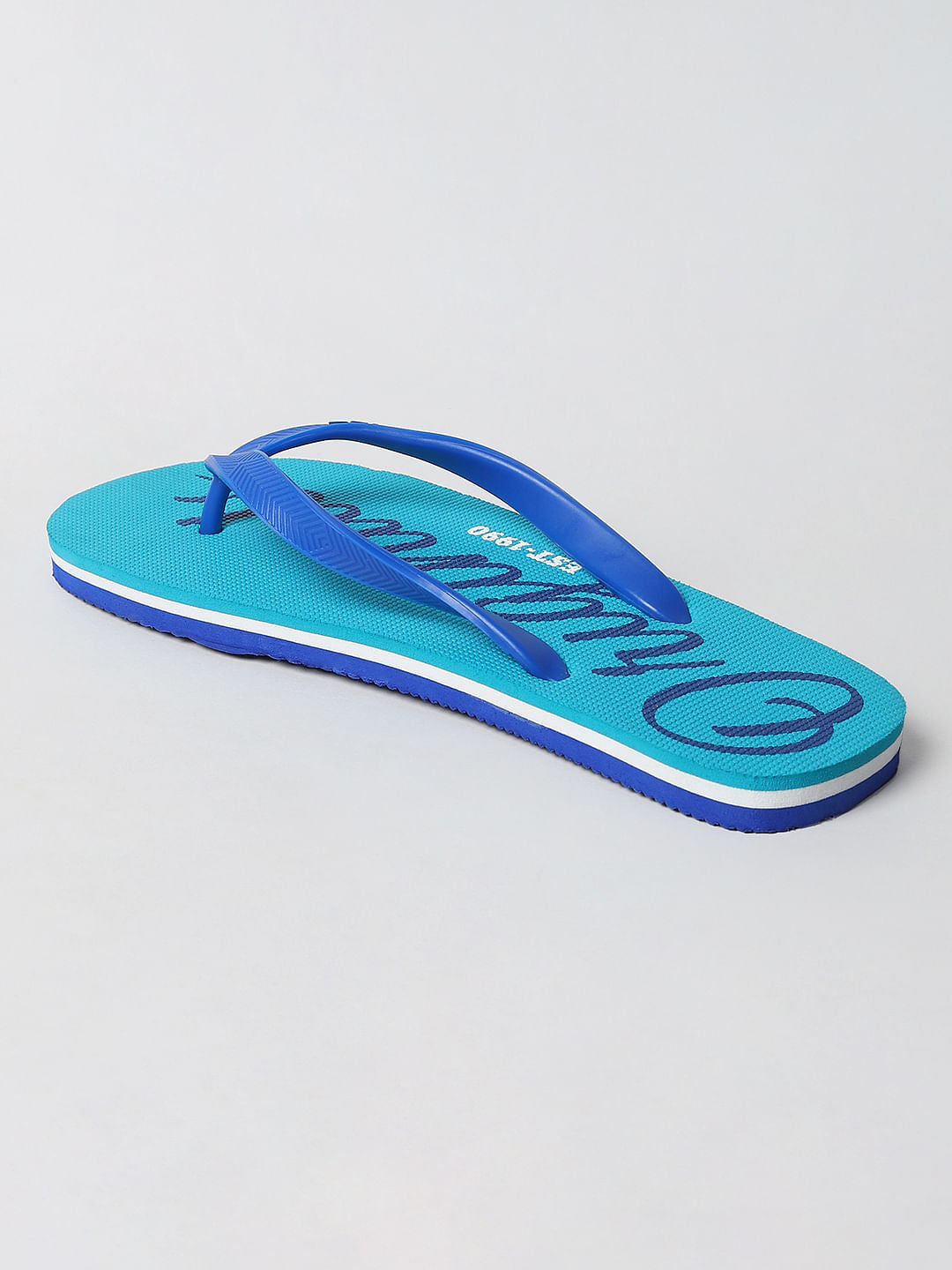 Blue Logo Print Flip Flops