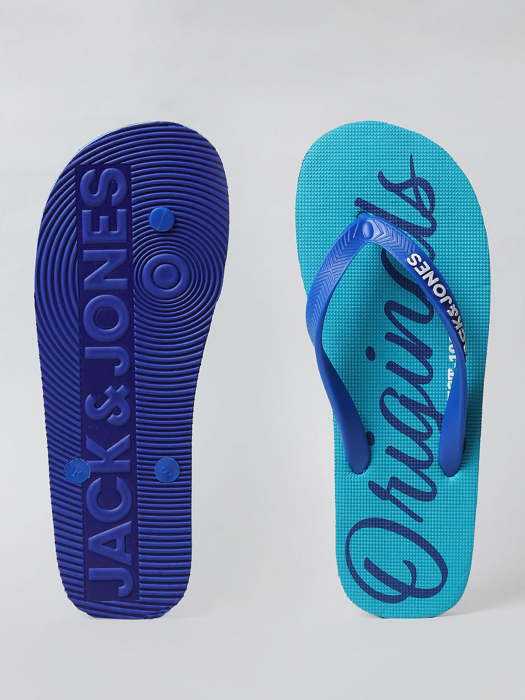 Blue Logo Print Flip Flops