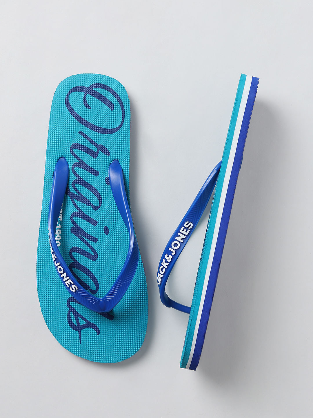 Blue Logo Print Flip Flops
