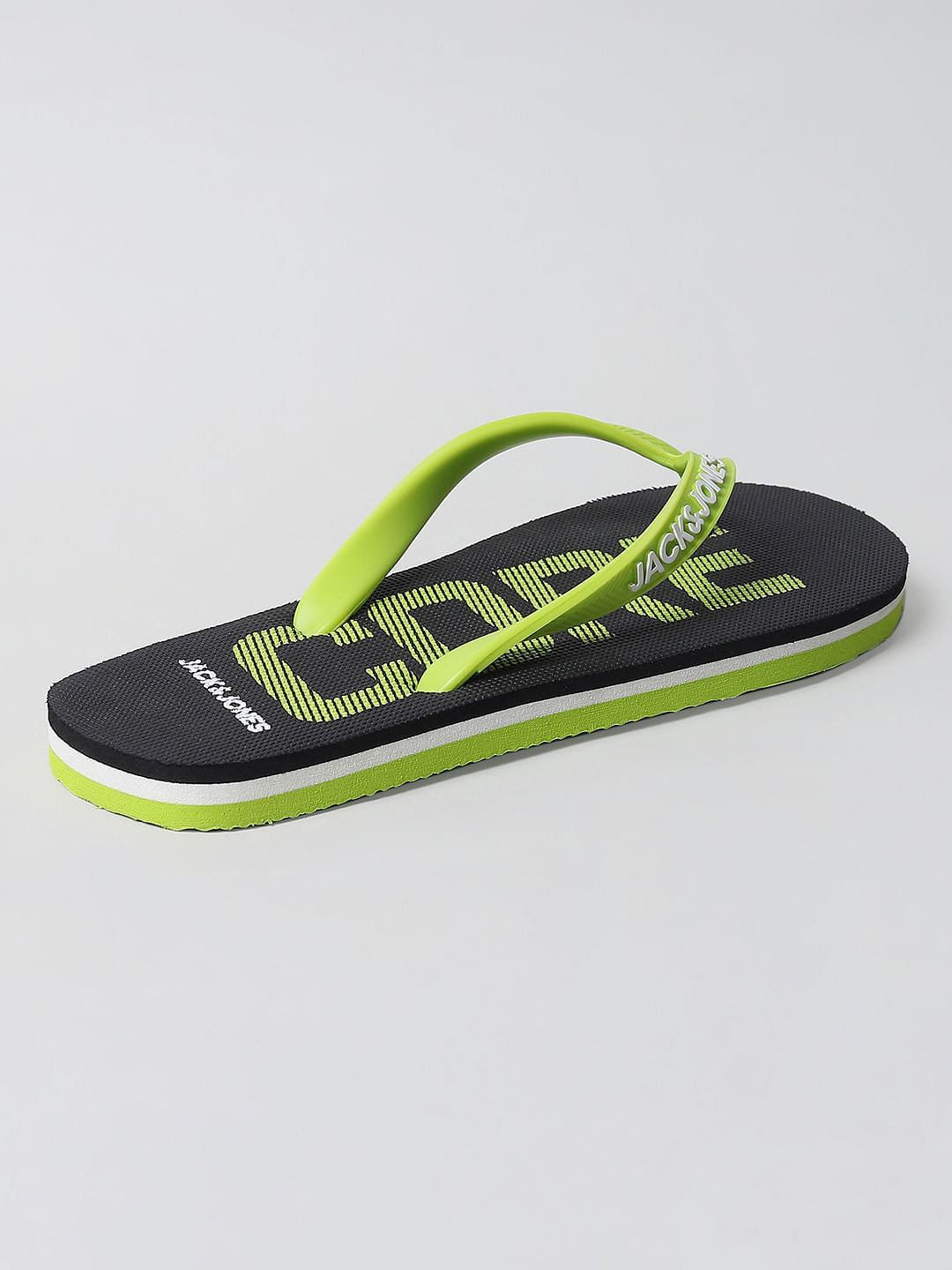 Green Logo Print Flip Flops
