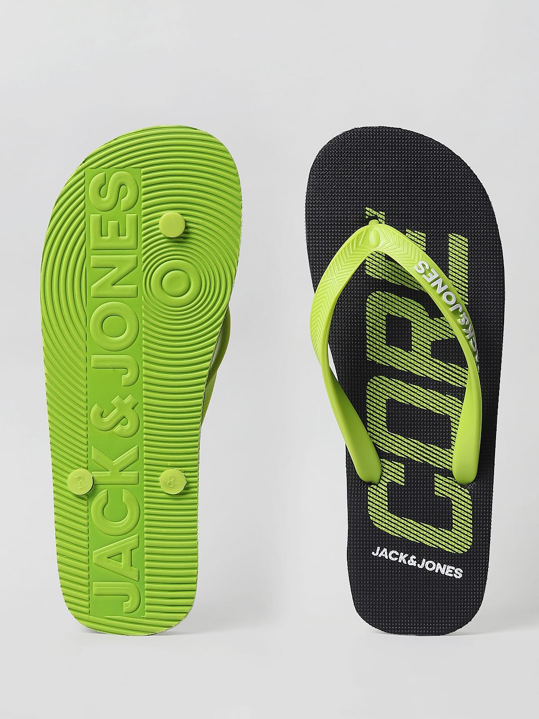 Green Logo Print Flip Flops