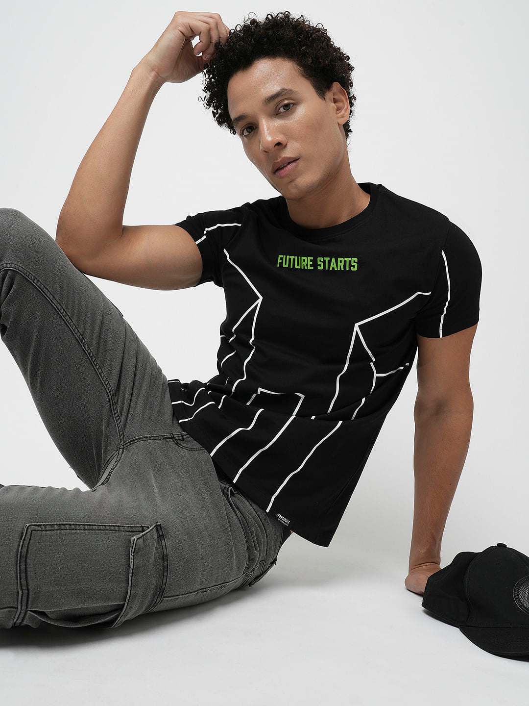 PRODUKT by JACK&JONES Black Printed Crew Neck T-shirt
