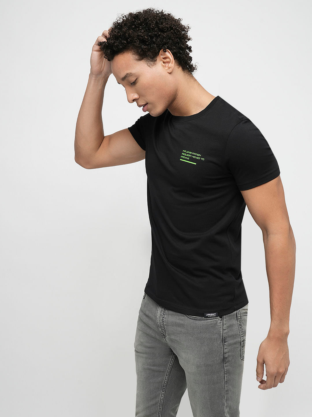 PRODUKT by JACK&JONES Black Printed Crew Neck T-shirt