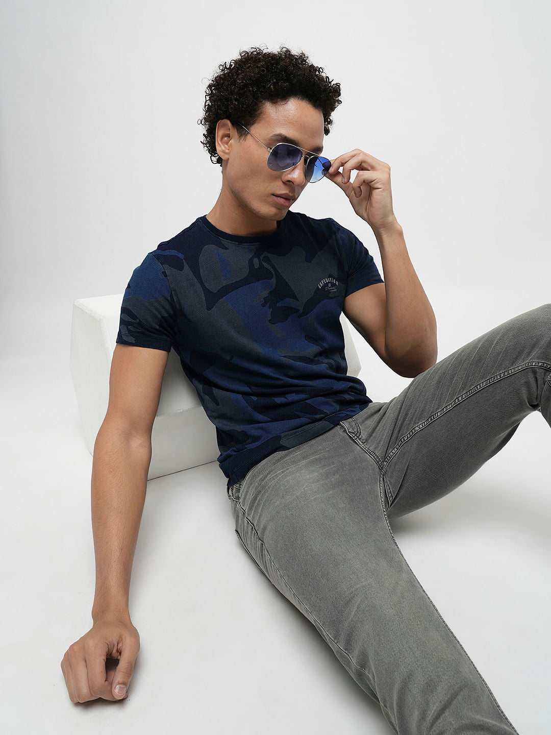 PRODUKT by JACK&JONES Blue Camo Print Crew Neck T-shirt - S